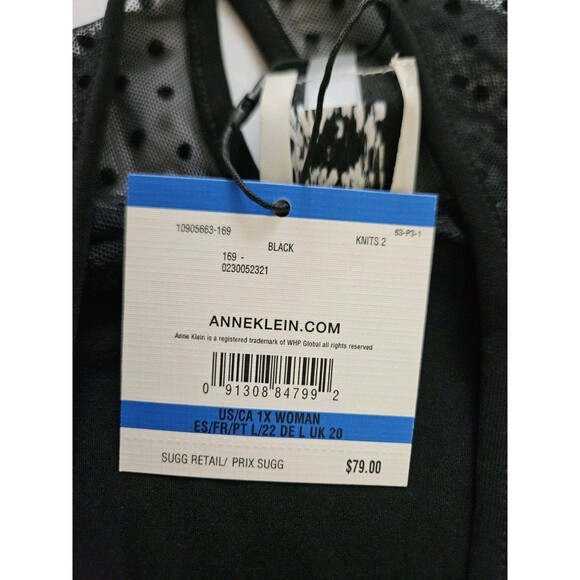 Anne Klein Plus Black Polka Dot Mesh Shoulder Flutter Sleeve Blouse Sz 1X - Picture 8 of 9